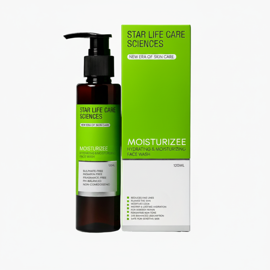Star Life Care Sciences moisturizing face wash bottle and packaging on a white background